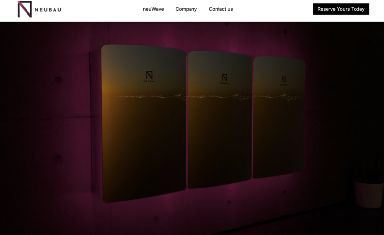 Three Neubau products illuminated with a gradient light effect, mounted on a wall.
