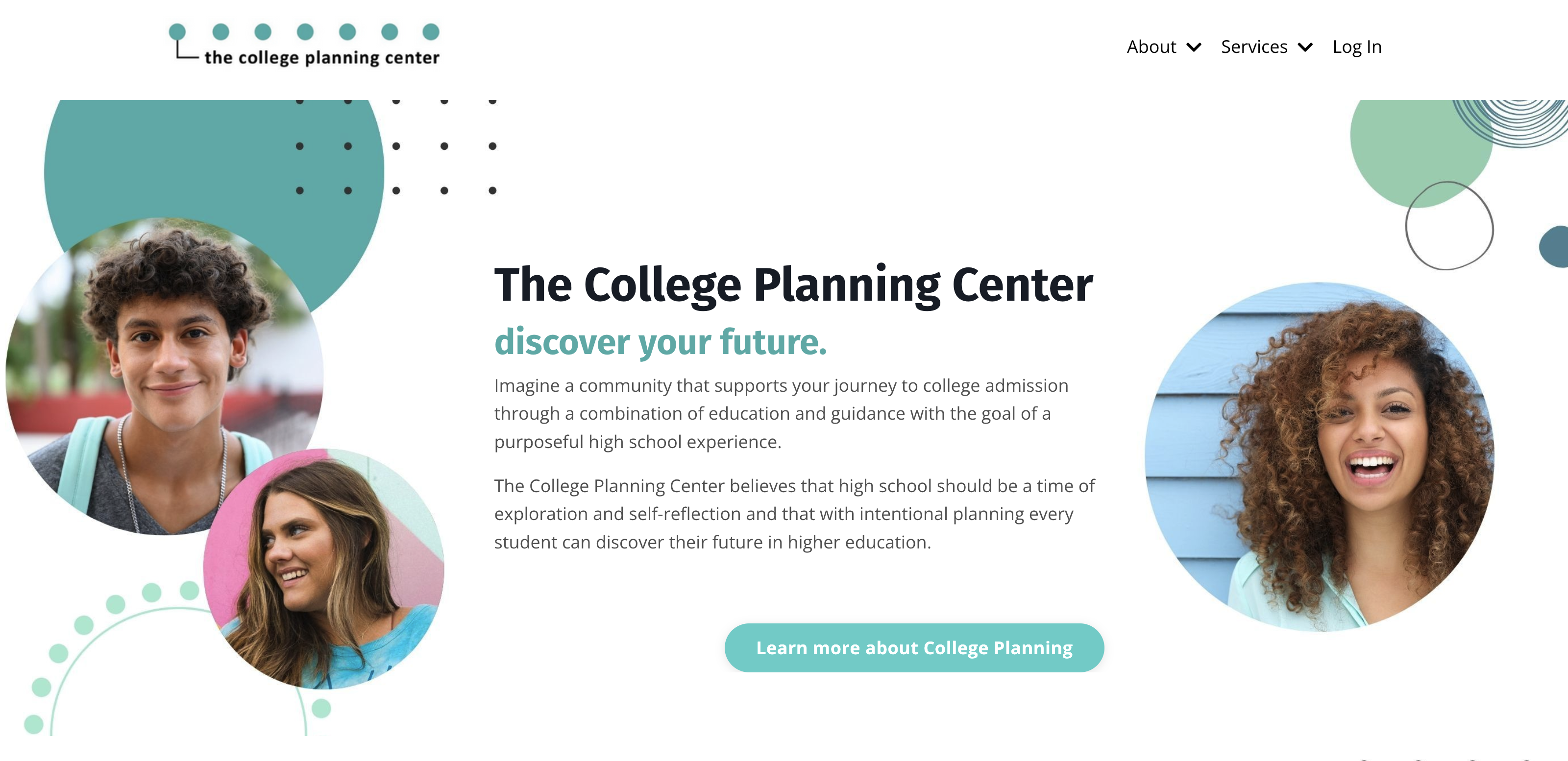 first page of The College Planning Center's website