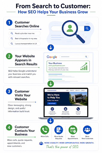 an infographic explaining SEO in terms of business outcomes